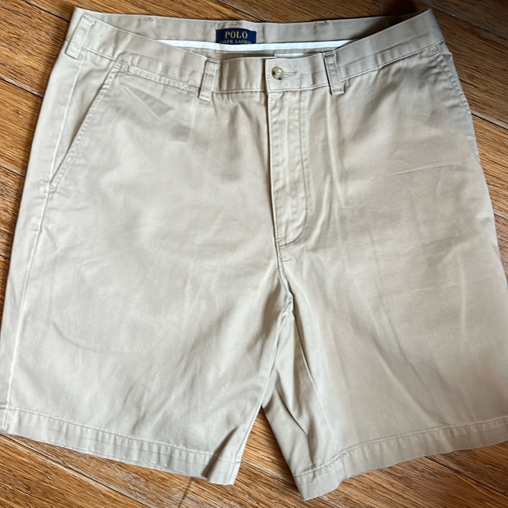 Polo Ralph Lauren TAN SHORTS men’s SZ 34 Chino Cotton 9”Inseam, Button Pockets